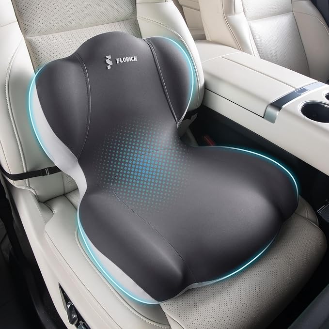 FLORICH Memory Foam Truck Seat Cushion,Car Seat Cushion and Lumbar Support Pillow for Office Chair, Ergonomic Back Support & Sciatica Relief for Long Drives(Beige Grey)