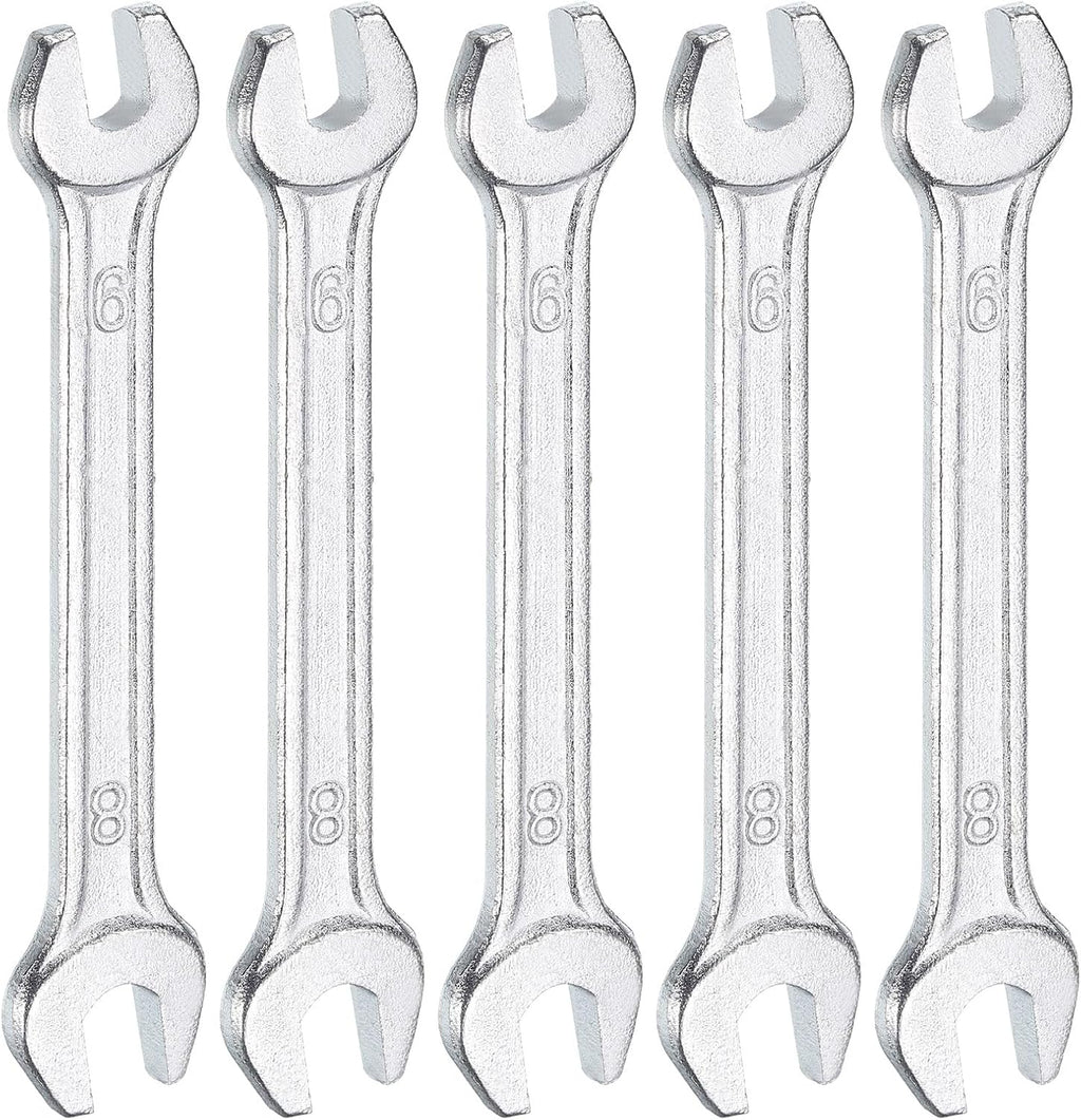 HARFINGTON 5pcs Double Open End Wrench 6mm x 8mm Metric 15 Degree Offset Angle Small Flat Head Wrench Galvanizing Open Ended Spanner for Automotive Repair Furniture Assembly