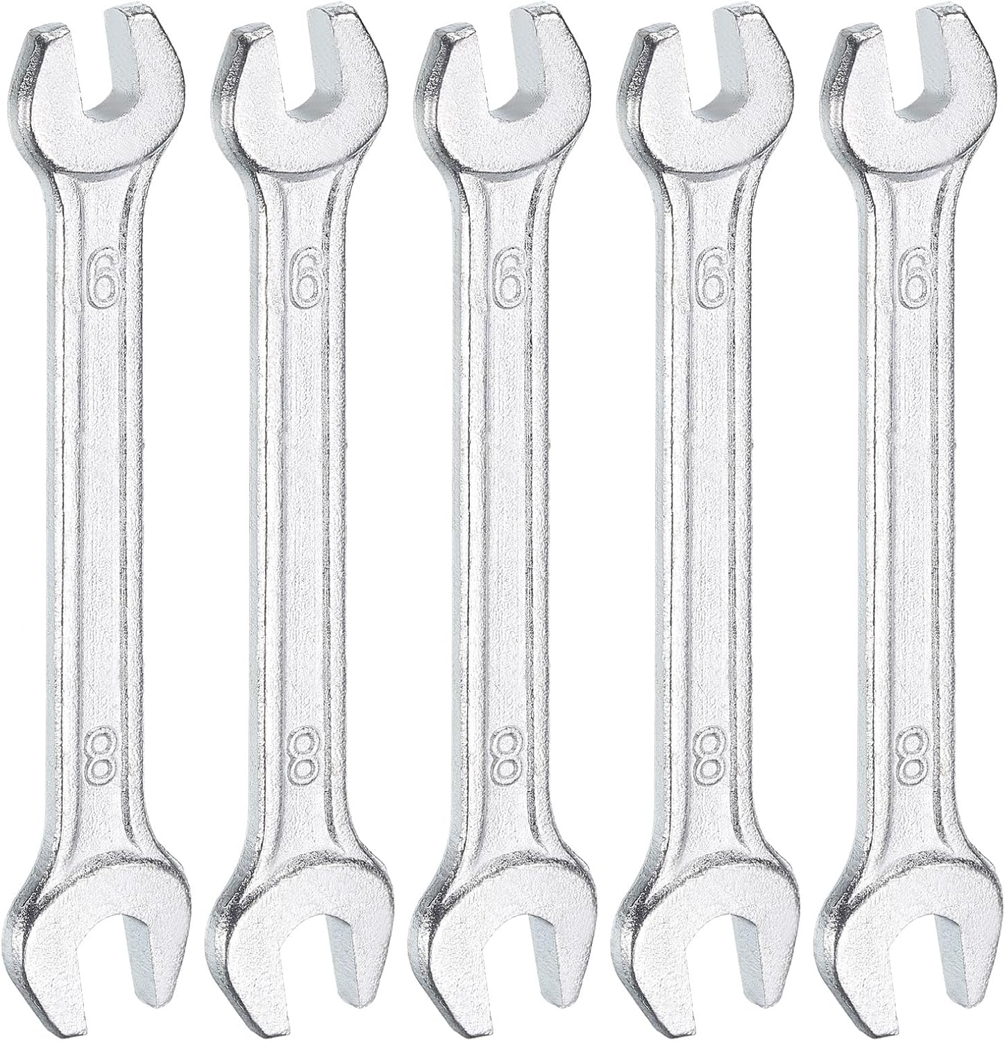 HARFINGTON 5pcs Double Open End Wrench 6mm x 8mm Metric 15 Degree Offset Angle Small Flat Head Wrench Galvanizing Open Ended Spanner for Automotive Repair Furniture Assembly