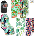 4 Pack Car Seat Towel Covers with Storage Bag 63 x 32 Inch Athletic Running Towel Seat Sweat Washable Non Slip Cover Gift for Car Outdoor Sport Activities (Tropical Summer Flower)