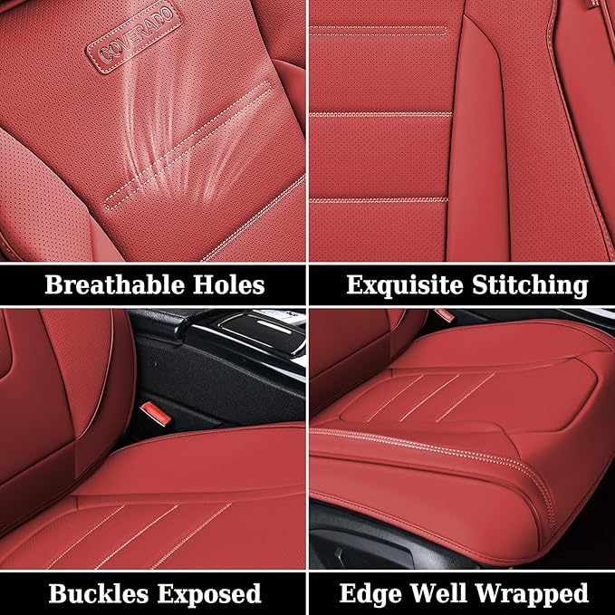 Coverado Car Seat Covers Front, Seat Covers for Cars, Waterproof 2-Pack Car Seat Cushions, Leather Carseat Seat Protectors, Universal Seat Covers Fit for Most Sedans SUV Pick-up Trucks(Red)