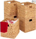 Best Choice Products 12x12in Hyacinth Baskets, Rustic Set Of 5 Multipurpose Collapsible Storage Organizer, Handwoven Laundry Totes for Bedroom, Living Room, Shelves w/Inserts - Natural