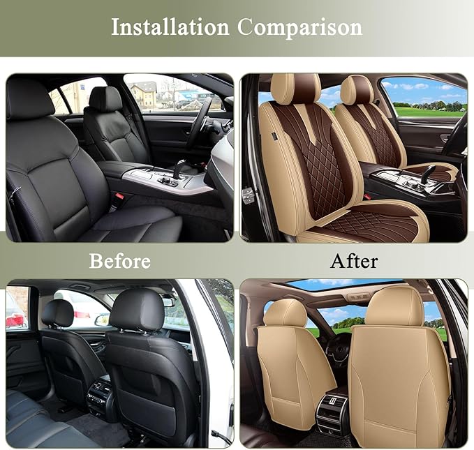 Breathable Car Seat Covers for Nissan Altima 2009-2024 2025 2026, Front Seats, Perforated Leather, Seat Protector, Interior Trim for Nissan Altima Accessories (Beige&Brown)