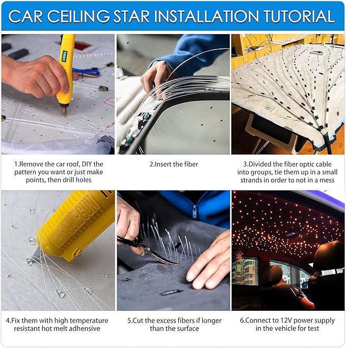ATOKEE 16W Twinkle 800pcs Starlight Headliner Kit, 0.03in 9.8ft Dual Port Fiber Optic Star Lights for Car Roof Use with APP/Remote Control