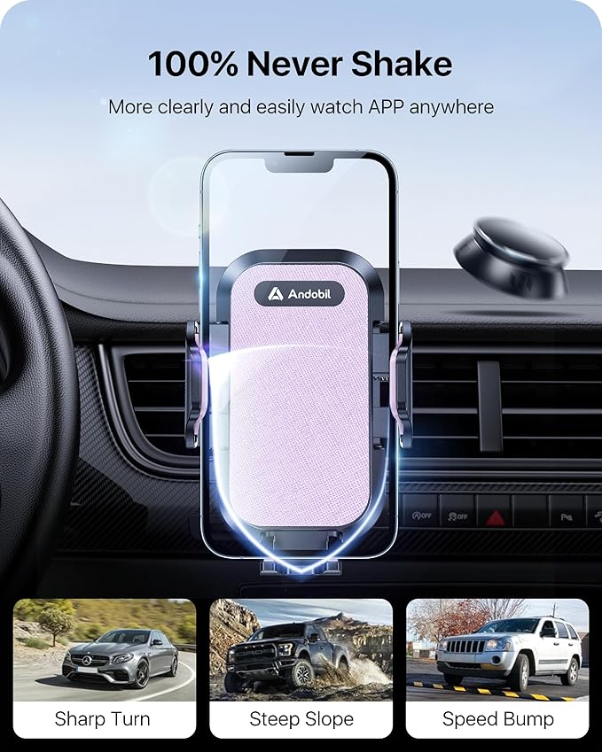 andobil 2026 Upgraded Car Phone Holder Mount, Military-Grade Phone Holders for Your Car Vent Stable Metal Clip Universal 360° Cell Phone Car Mount for iPhone 17 Pro Max 16/15/14/13/12/ Samsung, Purple