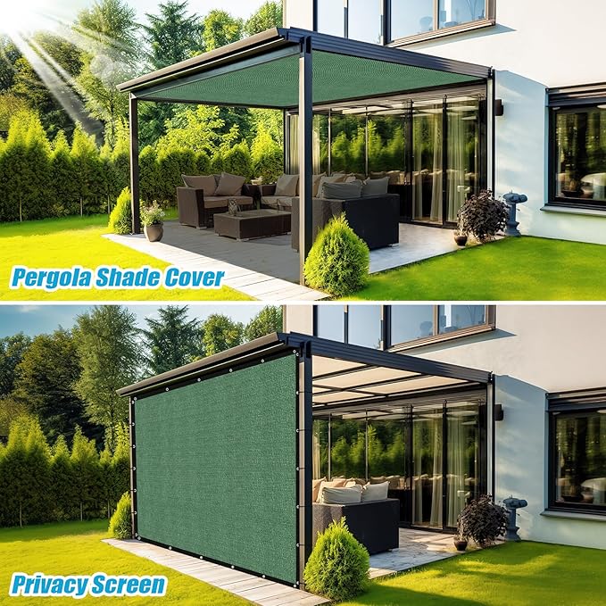 Amagenix 90% Pergola Shade Cover 15' X 15' Sun Shade Cloth with Grommets for Outdoor Garden Patio Porch, Commercial Grade 200 GSM - Cable Zip Ties Included (We Customized) GN108, Green