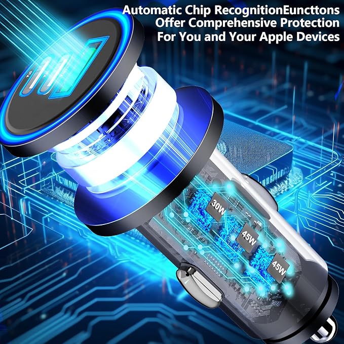 USB C Car Charger, Rombica 3Port 67W PD Dual USB-C USB-A Power Cigarette Lighter Adapter PD/QC Type C Car Charger Fast Charging for iPhone 17 17 Pro Max 16 Pro 15 14 13 12 11/Galaxy S26 S25/Pixel/iPad