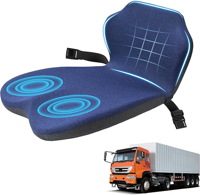 Memory Foam Truck Seat Cushion & Lumbar Support Set – Ergonomic U-Shape Tailbone Relief + L-Shape Back Cushion for Long-Haul Semi/Pickup Drivers Breathathable Cover Non-Slip Bottom Dark Blue
