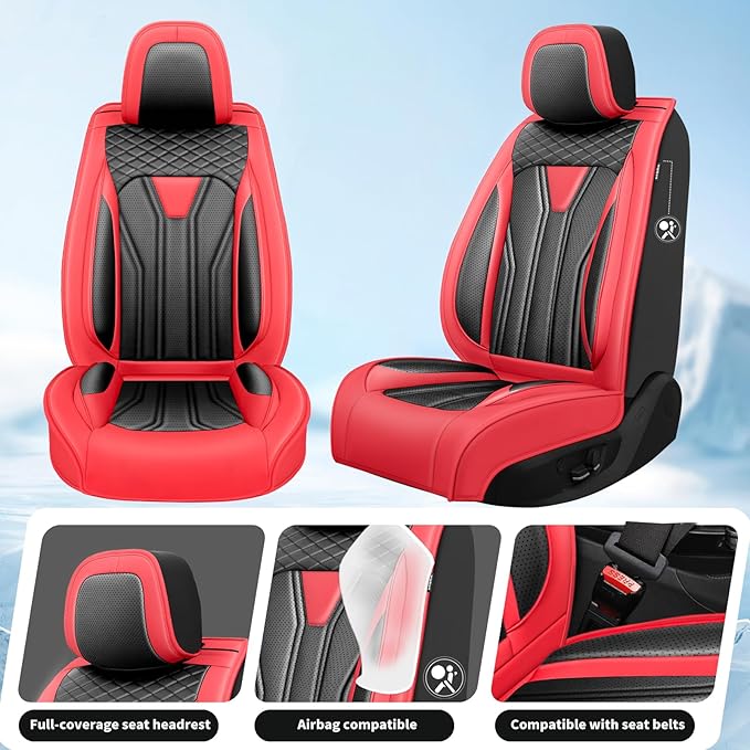 Fit Accord Car Seat Covers Premium Leather for Honda Accord 2012-2025 2026. Waterproof， Breathable, Scratch-Resistant & All-Weather Seat Cushion Protector（Front Seat,Red&Black