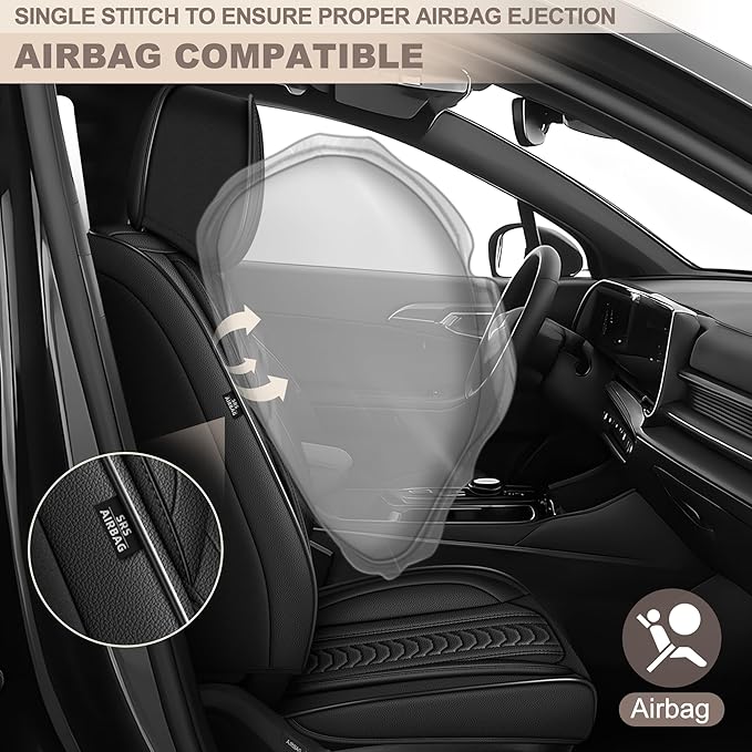 TTX LIGHTING for Ford Flex 2011-2019 Seat Covers: Waterproof Leather Seat Protector with Airbag Compatible (2 Front Seats,Black)