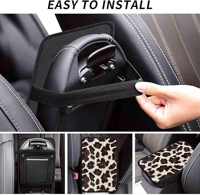 Brown Center Console Cover for SUV Sedan Classical Leopard Print Arm Rest Pad Middle Console Protector Vintage Armrest Seat Box Pads