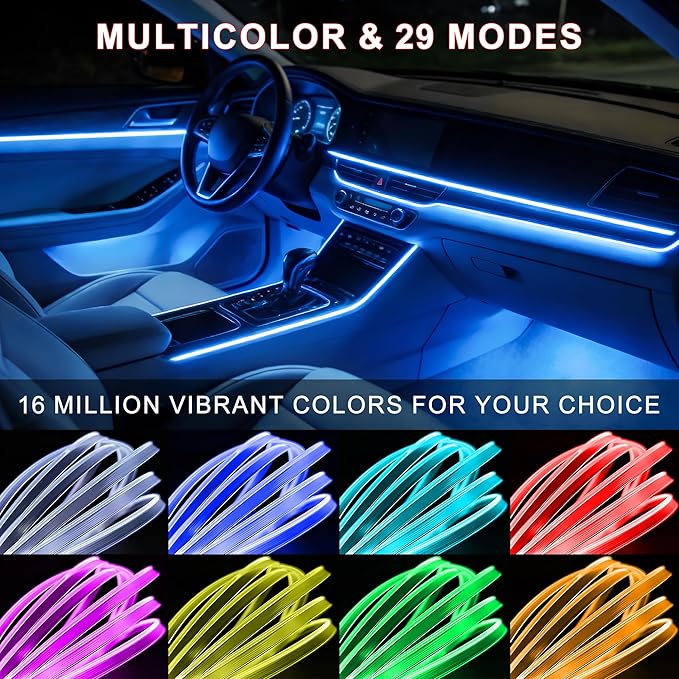 LED Lights for Car Interior - 5 in 1 Wireless Ambient Lighting Kit with 236" Fiber Optic, 16 Million Colors, APP Music Sync - Car Neon Lights for Cars, Trucks, SUVs（USB）