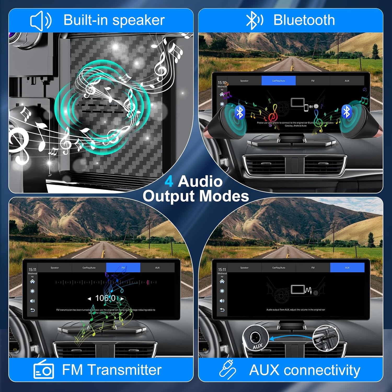 Carplay Screen for Car,10.26" HD Car Stereo for Apple Carplay & Android Auto -with Rotatable 4K Dash Cam & HD Backup Camera, Dual Front/Inside Recording, GPS Navigator for Cars,Trucks