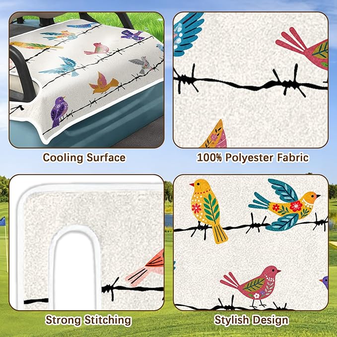 Golf Cart Seat Covers, Bird Golf Cart Seat Towel Blanket Club Car for Golf Lover Summer, Golf Cart Accessories, Keep Seat Comfortable and Cool for 2-Seat Golfs Carts, Gifts for Christmas Thanksgiving