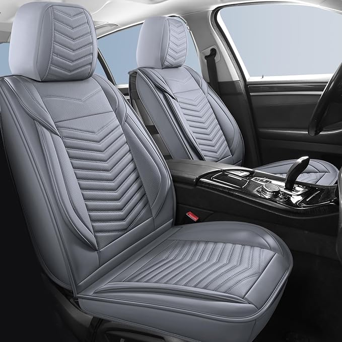 Nappa Leather Car Seat Covers Front Seats, Gray Car seat Protector, Waterproof Car Seat Cushion, Universal Automotive Seat Covers Fit for SUV Truck Pick-up Sedan and Most Cars