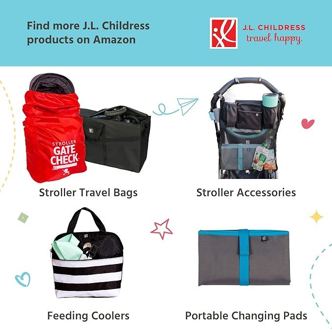 J.L. Childress Gate Check Bag for Car Seats - Travel Bag for Airplane, Fits All Baby & Infant Car Seats, Airport Accessories for Gate Check, Flying Essentials, Padded Backpack Straps - Deluxe, Grey