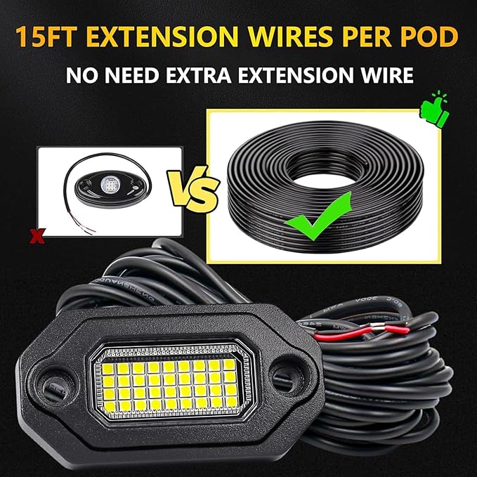 12Pods Metal Bright Pure White LED Rock Lights Kit,Per pod provided 15FT Power Cord,6500K 36LEDs Neon Underglow Light Aluminum Waterproof Fender Lights for Trucks Trailer Jeep Off Road ATV UTV