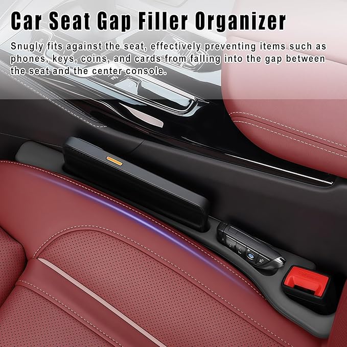 Car Seat Gap Filler Organizer 2 PCS Black Universal Seat Gap Plug Blocker Anti-Drop Console Catcher Phone Keys Storage for Car Truck SUV Auto Accessories Style2