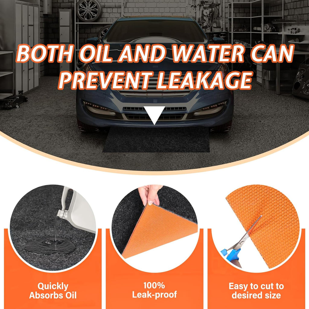 60" x 72" Heavy Duty Oil Spill Mat, Garage Floor Mat for Under Car, 1/4 Inch Thicked Waterproof Rubber Backing Mat Protect Floor, Reusable Oil Drip Leak Absorbent Pads