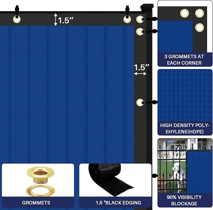 Windscreen4less Privacy Fence Screen Heavy Duty Windscreen Fencing Mesh Fabric Shade Net Cover with Brass Grommtes for Outdoor Wall Garden Yard Pool Deck, 8'x13' Blue