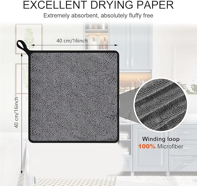 Shiny Cleaning Wipes, 3Pack Shiny Cloths Drying Towels,Shower Doors Drying Towels,16 * 16" Streak Free Glass Window Car Mirror Super Absorben Microfiber Cleaning Cloths (3pcs Grey 16 * 16″)