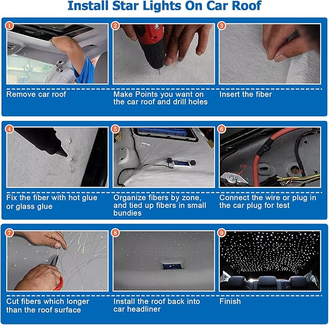 Upgraded AMKI 16W RGBW Fiber Optic Lights Kit Twinkle + Music Mode 200pcs Cables APP Remote Sound Control Car Home Starlight Headliner Ceiling Light Kit 0.75mm/0.03in 6.5ft/2m Optical Fiber Strands