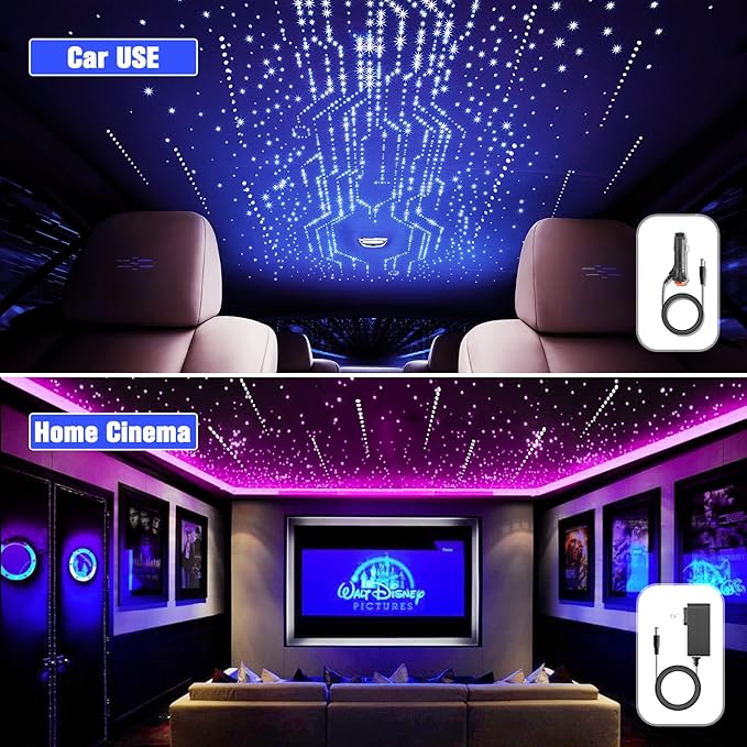 LED Fiber Optic Lights, 16W Meteor Twinkle, Bluetooth APP/Remote Control Star Ceiling Light Kit, 500pcs, 0.03+0.04+0.06in x 13.1ft, for Car/Home