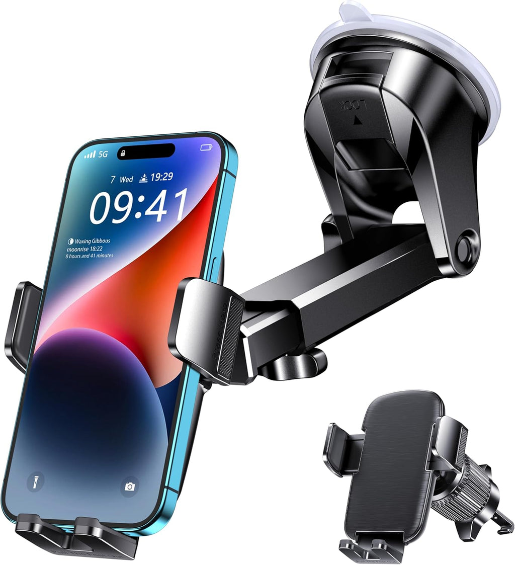 Qifutan Universal Car Phone GPS Navigator Mount - 3-in-1 Windshield/Dashboard/Air Vent Holder for iPhone & Android GPS Navigator, 360° Adjustable, Secure Suction Cup, Anti-Slip Silicone