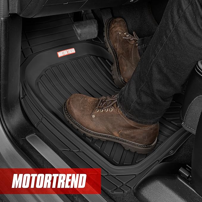 Motor Trend FlexTough Black Floor Mats for Cars & Cargo Mat Full Set - All Weather Front & Rear Rubber Automotive Floor Mats & Cargo Liner for SUV, Car, & Van - Interior Trunk Mat & Floors Cover