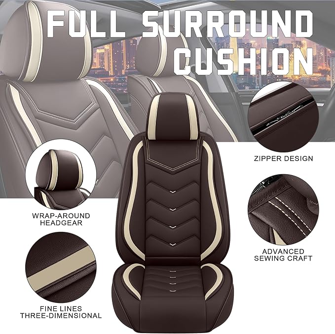 CTDS Car Seat Covers for Chevy Malibu 2000-2026, Stylish Sport Seat Cover, Premium Nappa Leather Car Seat Cover. Automobile Seat Covers Sets.(Standard 2 Seats/Coffee Color)