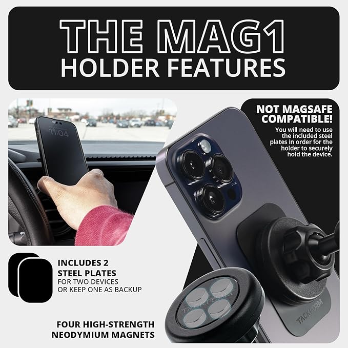 Tackform Link Vent Phone Mount Compatible with 2016-2023 Toyota Tacoma and 2014-2021 Toyota Tundra | Aluminum | Zero Slip | Universal Magnetic Phone Holder | 2" Arm | Red | (NOT MAGSAFE Compatible)