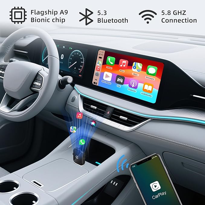 Mini Wireless Carplay Adapter for iPhone - Carplay Wireless Adapter Car Play Dongle, Wired to Wireless, Compatible with iPhone iOS 10+ (Jet Black)