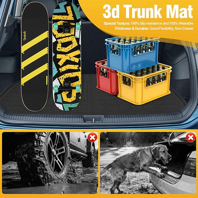 Trunk Liner Cargo Liners for 2018-2025 Ford Expedition Max and 2018-2024 Lincoln Navigator Rear Trunk Floor Mats with Backrest Mat 3D Boot Tray All-Weather TPE Black
