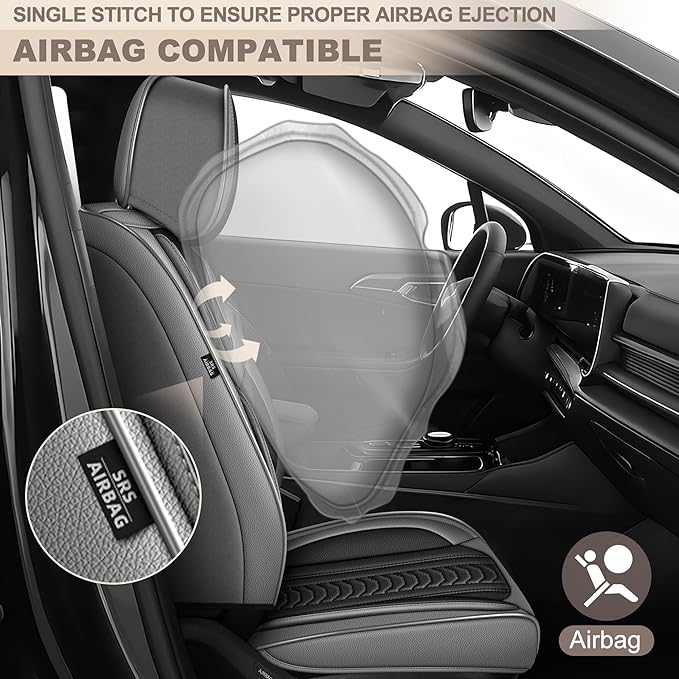 TTX LIGHTING for Toyota Prius 2003-2015 Seat Covers: Waterproof Leather Seat Protector with Airbag Compatible (2 Front Seats,Black&Gray)