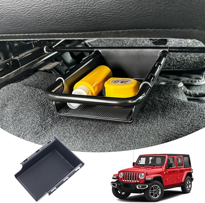 Front Under Seat Storage Organizer Tray Compatible with Jeep Wrangler JL/JLU 2018-2022 2023 2024 2025 2026 and Jeep Gladiator JT Truck 2020-2023 2024 2025 2026 Hidden Accessories （Patented Design）