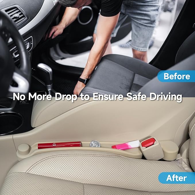 Givifive Car Seat Gap Filler Set of 2, Soft Foam Multifunctional Seat Side Gap Filler with Organizer & Hook Function, 3in1 Gap Stopper Universal Fit Car SUV Truck Fill The Gap Between Seat & Console