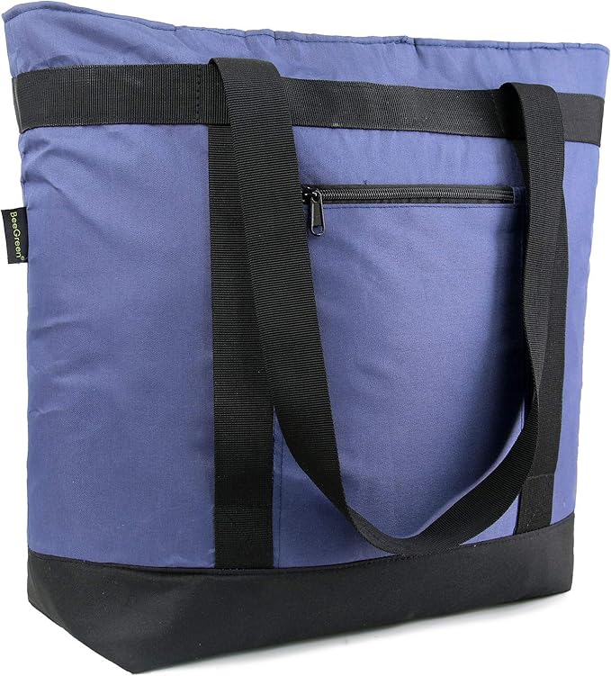 BeeGreen Cooler Bag Soft Insulated Tote for Beach Travel Grocery Shopping Lunch Portable Large Ice Coolers with Handle Hard Freezer Bags with Zippered Top Foldable Leakproof Delivery Totes Navy