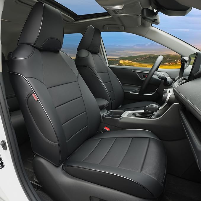 Lolcar Rav4 Seat Covers Custom Fit for Toyota Rav4 2021-2024 Prime SE,XSE & 2019-2025 Hybrid/PHEV SE,XSE, Leather Truck Seat Cover Full Set for SUV,Faux Leather(Black)