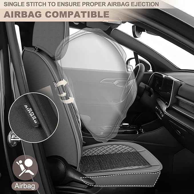 TTX LIGHTING for Kia Optima 2002-2020 Car Seat Covers, Breathable Ice Silk & Leather Seat Protector, Cool & Anti-Sweat for Long Driving, Airbag Compatible, 5 Seats Full Set (Black&Gray)