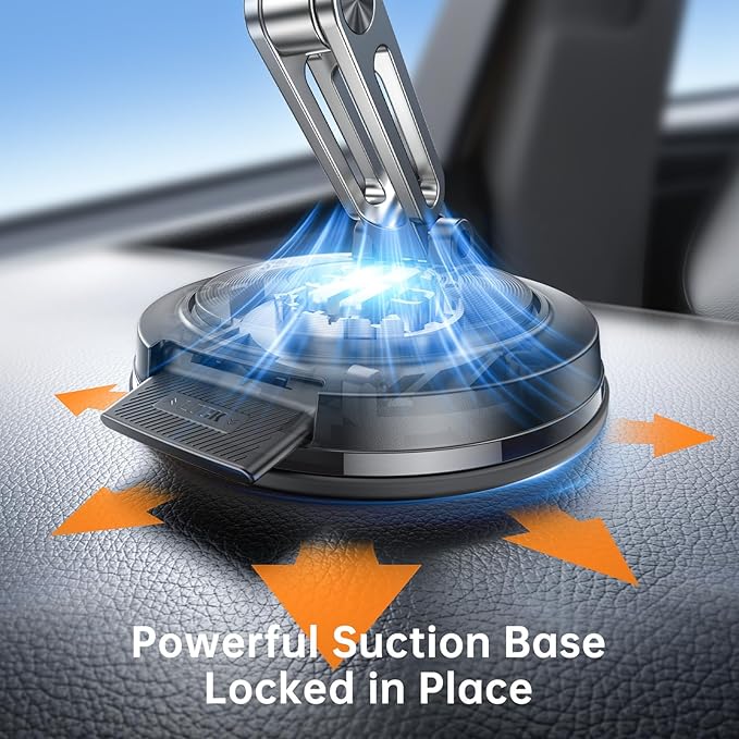 SYNCWIRE for MagSafe Car Mount, [3-Axis Adjustable] Vacuum Magnetic Phone Holder, Replaceable Suction Cup (Dashboard/Windshield), 360° Rotation, Foldable, for iPhone 17-12 Pro/Max/Plus, Carbon-Fiber