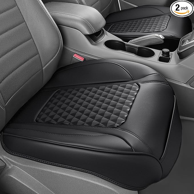 CAR PASS 2 Pack Leather Bottom Car Seat Covers Front Seat Cushion Cover, Anti-Slip and Wrap Around The Bottom, Car Seat Protector Universal Fit for Most Cars, SUVs, and Trucks, 2Pcs Black