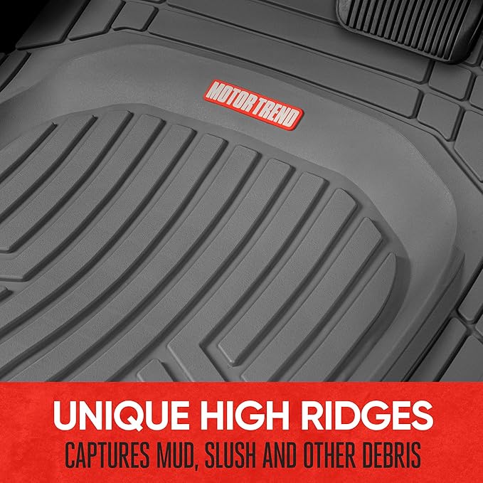 Motor Trend FlexTough Gray Floor Mats for Cars & Cargo Mat Full Set - All Weather Front & Rear Rubber Automotive Floors Mats & Cargo Liner for SUV, Car, & Van - Interior Trunk Mat & Floor Cover