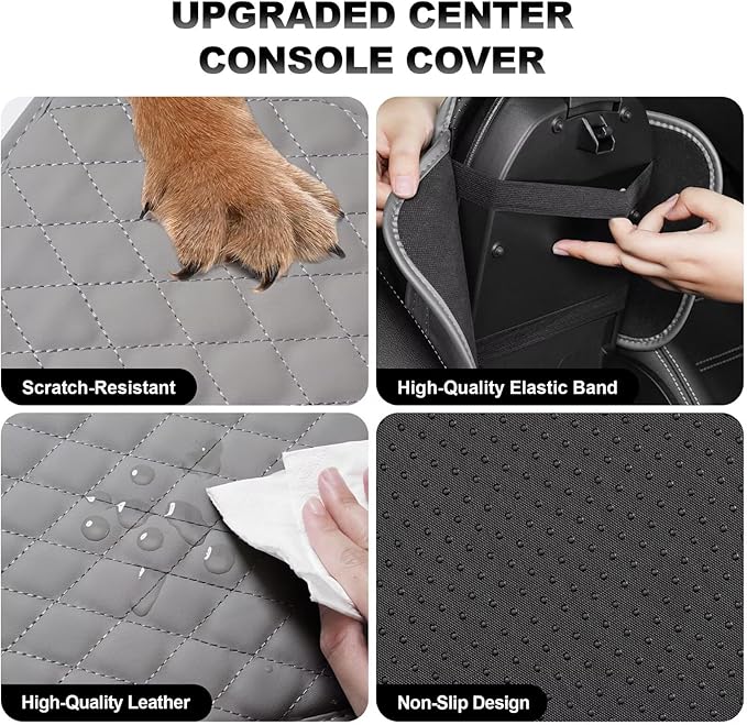 Upgraded Car Center Console Cover Fit for Avalon Faux Leather Car Armrest Cover Cushion with 2 Storage Bags,Car Armrest Storage Box Interior Accessories(Grey&Whiteline)