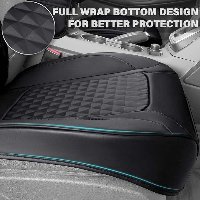 CAR PASS 1Pcs Nappa Leather Front Seat Cover for Cars, Waterproof Sideless Car Seat Cover, Durable Non-Slip Seat Protector Cover Universal Fit for Most Automotive, Vans, SUVs, and Trucks, 1 Pack Black