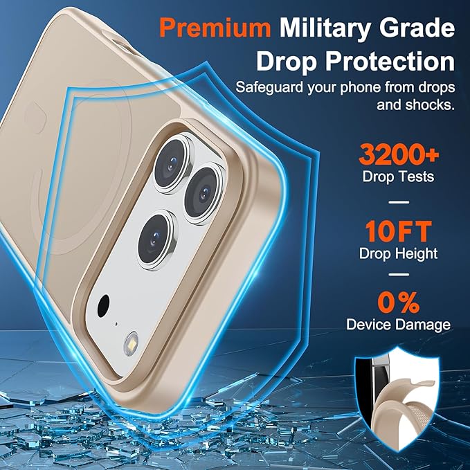 SUPFINE Magnetic for iPhone 17 Pro Max Case (Compatible with MagSafe)(Military Grade Drop Protection) Translucent Matte Shockproof with Anti-Fingerprint Phone Cover,Desert Gold