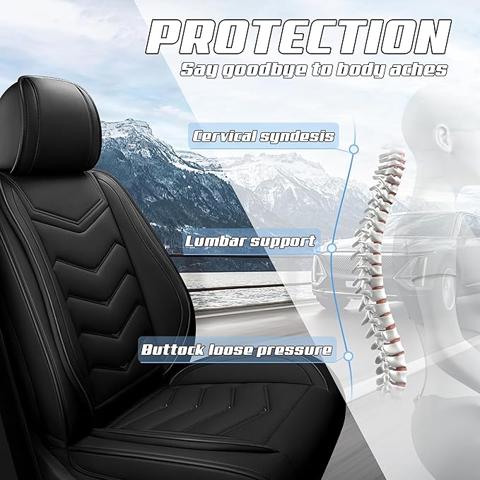 Car Seat Covers Fit for Toyota rav4 2000-2026, Stylish Sport Seat Covers, Waterproof Wear-Resistant Premium Nappa Leather Car Seat Cover.(2 Pcs Front with Pillow/Pure Black)