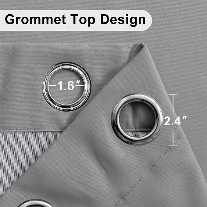XWZO 100% Blackout Curtains - Thermal Insulated Black Liner Short Curtains, Noise Reducing and Heat Blocking Drapes for Hall and Studio Small Windows with Tiebacks, Grey, W38 x L63, Set of 2