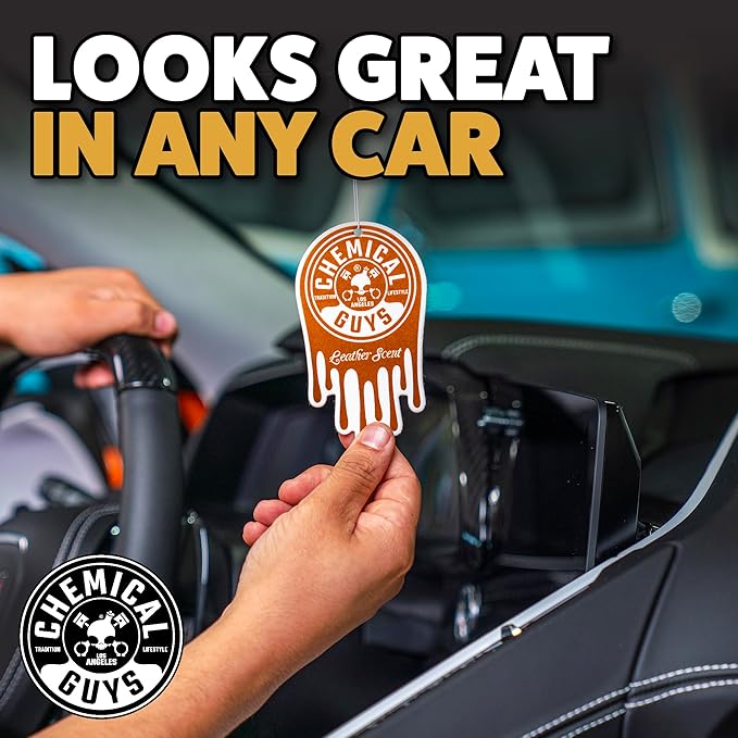 Chemical Guys Hanging Air Fresheners - Leather Scent for Cars, Trucks, SUVs, RVs, Home, Office, Work, Dorm Room, & More - 12 Pack - AIR40904