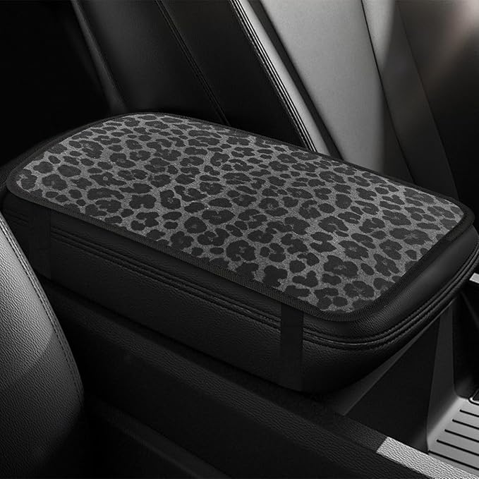 Leopard Cheetah Print African Animal Hunting Auto Center Console Armrest Pad, Car Center Console Cover, Auto Accessories Soft Comfort Armrest Cover Cushion Mat for Most Cars (Black leopard print)