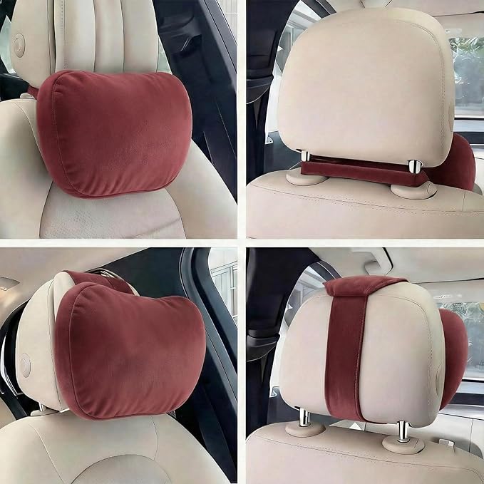 2PCS Car Pillow for Car Neck Pillow for Driving Seat Neck Support Soft Cushion Back Support Head-Rests for Vehicle Sleeping with Elastic Adjustment Strap (Red, Head)